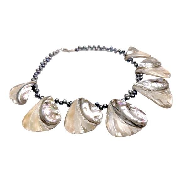 Sterling Silver Freshwater Pearl and Abalone Shell Necklace SS Lobster Latch 8" - Picture 10 of 14